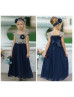 Gold Lace Navy Blue Tulle Ankle Length Flower Girl Dress